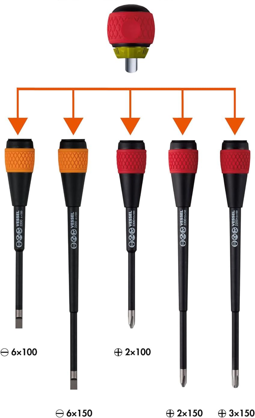 VESSEL BALL GRIP Ratchet Screwdriver (+2x100(4") J) VESSEL