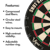 Viper by GLD Products Shot King Regulation Bristle Steel Tip Dartboard Set with Bullseye Metal Radial Spider Wire Compressed Sisal Board with Rotating Number Ring Includes 6 Darts Black Viper