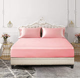 SiinvdaBZX 3-Piece Set Satin Twin Fitted Sheet & 2 Pillowcase, Blush Pink Silky Soft Fitted Bottom Sheet, Wrinkle Free, Fade Resistant, Deep Pocket Bed Sheet (Deep Up to 15") SiinvdaBZX