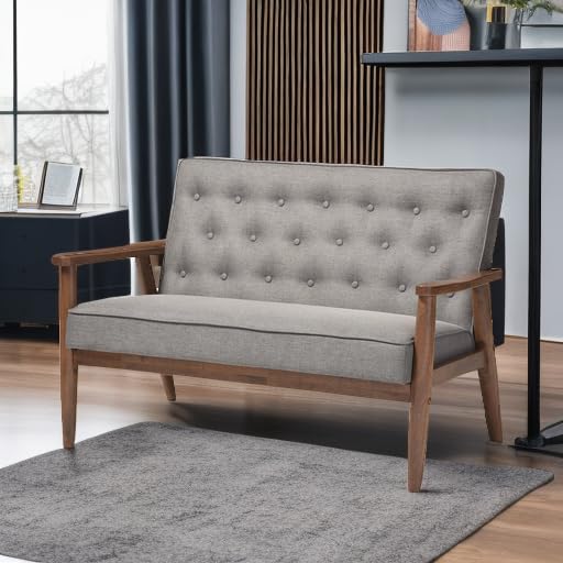 Baxton Studio Sorrento Mid-Century Retro Modern Grey Fabric Upholstered Wooden 2-Seater Loveseat Baxton Studio
