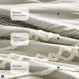 Hyde Lane Farmhouse Comforter Set Gray, Full/Queen Size Boho Bedding Sets, Cotton Top with Modern Neutral Style Clipped Jacquard Stripes, 3-Pieces Including Matching Pillow Shams (90x90 inches) Hyde Lane