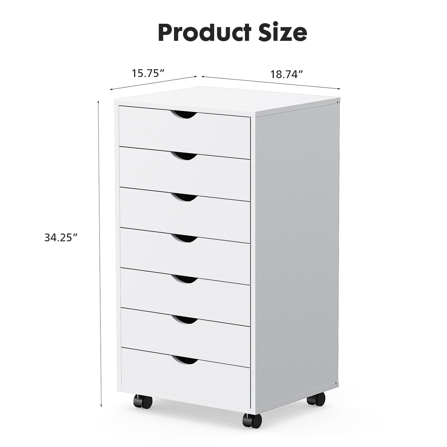OLIXIS 7 Drawer Chest Wood File Cabinet Rolling Organization Storage Dresser with Wheels for Home Office, White OLIXIS