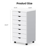 OLIXIS 7 Drawer Chest Wood File Cabinet Rolling Organization Storage Dresser with Wheels for Home Office, White OLIXIS