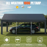JAMFLY Carport, 12x20 ft Heavy Duty Carport with Roll-up Windows, Portable Garage with Removable Sidewalls & Doors, Car Canopy with Sandbags and All-Season Tarp for Car Boat Truck Motorcycle, Grey JAMFLY
