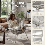 Kingdura Outdoor Wicker Egg Chair with Cushion, Oversized PE Rattan Chair, All-Weather Patio Lounge Chair for Balcony Porch Lawn & Indoor, 440LBS Capacity (Beige) Kingdura