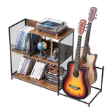 VEVOR 3-Tier Record Player Stand with Guitar Holder, Turntable Stand with Storage Holds Up to 300 Albums, Vinyl Record Cabinet with Metal Mesh Frame for Living Room, Bedroom, Black VEVOR