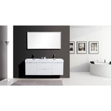Kubebath Bliss 60" Double Sink High Gloss White Wall Mount Floating Modern Bathroom Vanity Kube Bath