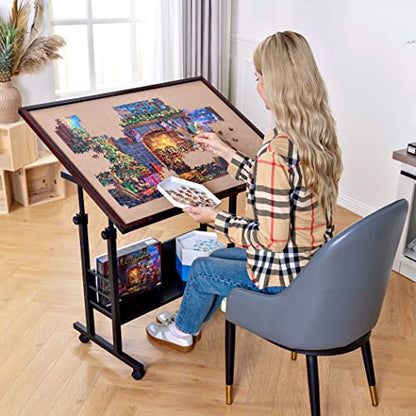 Becko US 1500 Piece Tilting Puzzle Table with Cover Mat & Legs, Jigsaw Puzzle Board with 5 Tilt Angle & Height Adjustment, Portable & Movable Tables with Storage for Adults, Enclosed with 4 W - WoodArtSupply