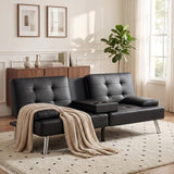 YESHOMY Modern Futon Sofa Bed, Convertible Futon Couch with Adjustable Backrest, Futon Loveseat Sleeper Sofa Bed with Armrest for Living Room, Small Spaces,PU Leather, Black YESHOMY