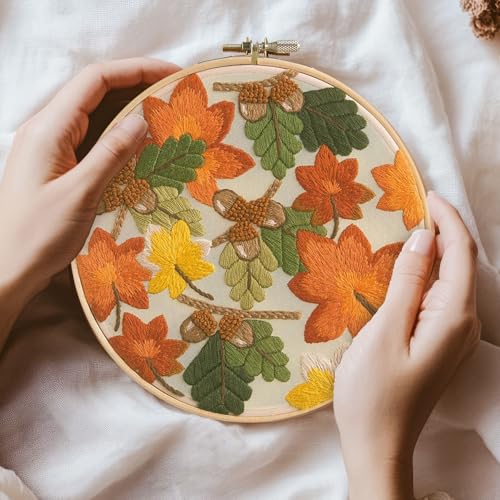 LEISURE ARTS Embroidery Kit 6" Falling Leaves - Cross Stitch Kits for Beginners - Embroidery kit for Beginners - Embroidery Kits for Adults - Embroidery Kits for Adults