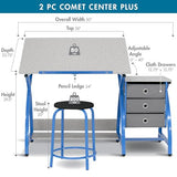 SD STUDIO DESIGNS Comet Center Plus, Craft Table and Matching Stool Set with Storage and Adjustable Top, Blue/Spatter Gray, 50x23.75x29.5 inches, 2 Piece SD STUDIO DESIGNS
