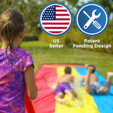 JAMBO 16Ft Premium 3 Lane Slip Splash and Slide with Bodyboards, Heavy Duty Water Slide- Advanced 3-Way Sprinkler System, Splash Mat Splash Pad Backyard Waterslide Outdoor Water Toys n Slides for Kids JAMBO