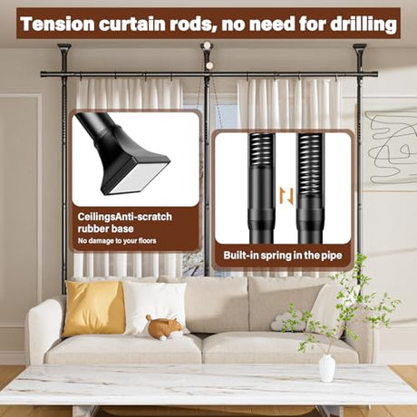 Abiglifty Room Divider Curtain Rod No Drilling, Adjustable 4-10ft(H) 28-114inch(W) Wall Divider for Room Separation, Heavy Duty Floor to Ceiling Tension Curtain Stand, Black Abiglifty