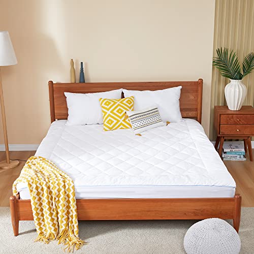 HOMTEC King Mattress Pad Cotton Mattress Pad Cover Quilted Mattress Cover 18-22" Deep Pocket Mattress Protector King Size Thin Down Alternative Filling Noiseless & Breathable HOMTEC
