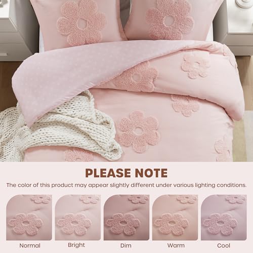 Intelligent Design Kids Queen Duvet Cover Set for Girls, Tufted Chenille Floral Duvet Set Queen, Lightweight Polka Dot Duvet Reversible Bedding Cover, Sham, Pillow, Gracie, Full/Queen Pink 3 Piece Intelligent Design