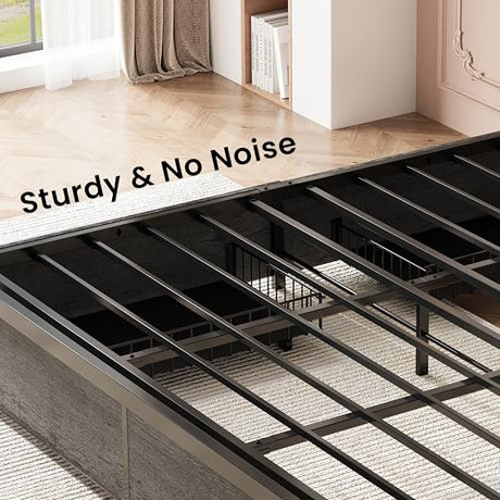 LIKIMIO King Size Bed Frame with 4 Storage Drawers, 2-Tier Storage Headboard with Charging Station, Double Bed Frame King Size for Bedroom, No Box Spring Needed, Easy Assembly, Charcoal Grey LIKIMIO