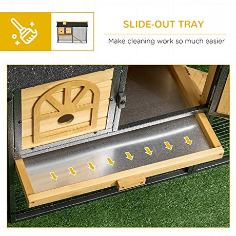PawHut 47" Wooden Rabbit Hutch Outdoor with Run, Metal Frame, 2-Story Bunny Rabbit Cage with Removable Tray, Ramp, Bunny Hutch with Space-Saving Design PawHut