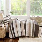 WONGS BEDDING Quilt Set Queen Size, Brown Striped Pattern Bedspread,Lightweight Summer Coverlet Bedding Set for Bed 96"x90" WONGS BEDDING