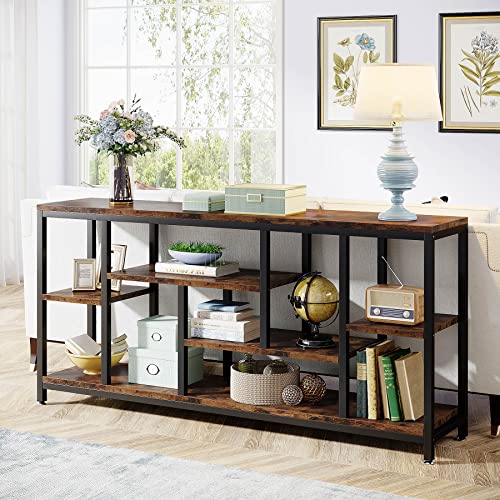 Tribesigns Console Sofa Table, 70.9 inch Extra Long Table Behind Couch with Storage Shelves, 3-Tier Industrial Narrow Entryway Hallway Accent Table for Living Room, Rustic Brown Tribesigns
