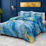 Holawakaka Light Blue Gold Marble Print Bedding Comforter Set Queen Size Marbled Bed Sets 3 Pieces (Light Blue Gold, Queen) Holawakaka