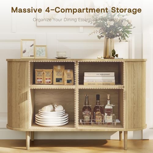 SoarTalent Fluted Sideboard Buffet Cabinet with Storage, 47" Mid-Century Modern Console Table with Sliding Doors, Wood Credenza for Dining Room, Coffee Bar Station, Light Oak SoarTalent