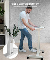 OCOMMO Mobile Podium - Pneumatic Standing Desk with 30 Degree Tilting Top, Adjustable Podium Stand, Lectern Portable with Wheels, Perfect for Lectures, Meetings, and Computer Use, White OCOMMO