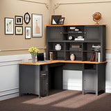 HOMCOM L Shaped Computer Desk with Hutch, 59" Corner Desk, Space Saving Home Office Desk with Storage Shelves, Drawer and Cabinet, Black HOMCOM
