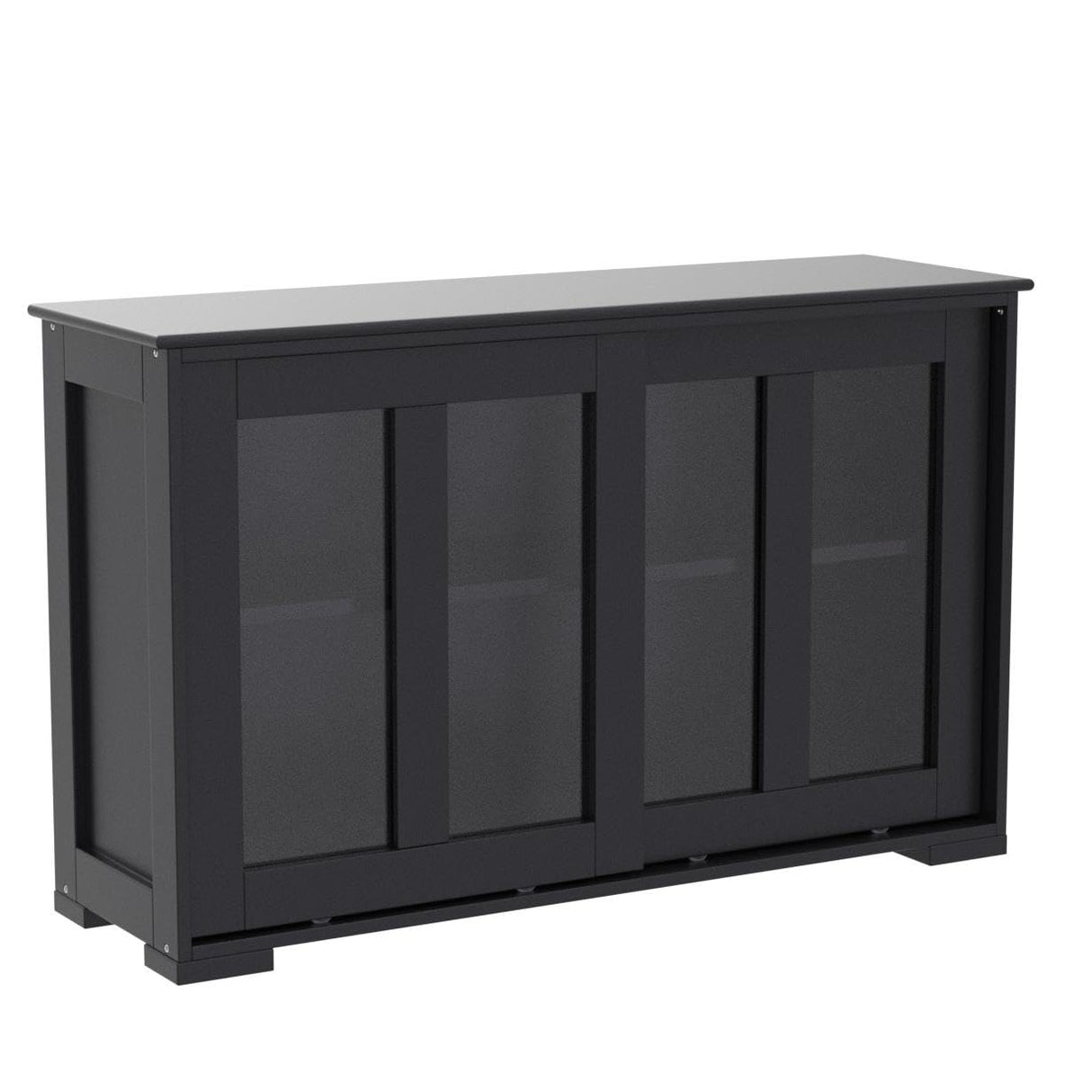 Sideboard Buffet Cabinet, Stackable Cupboard Storage Table with Adjustable Shelf & Glass Sliding Doors, Wooden Credenza Coffee Bar Cabinet for Kitchen/Dining Room/Living Room/Entryway (Black) Giantex