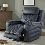 Watson & Whitely Genuine Leather Wall Hugger Power Recliner Chair with Power Headrest, Heating & Cooling, Electric Lay Flat Recliner with Cup Holders & Armrest Storage for Living Room, Navy Blue