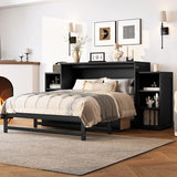 DNChuan Full Size Murphy Cabinet Bed with Spacious Storage Drawer, Foldable Murphy Cabinet Bed Frame with Storage Shelves, Space Saving, No Noise, Kids, Boys, Adults, Dark Gray DNChuan
