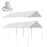 HFYZZ 10 x 20 Ft Heavy Duty Carport Replacement Canopy Waterproof UV Protected Garage Top Shelter Tarp Tent Cover with 44 Ball Bungees Cords, Only Top Cover, White HFYZZ