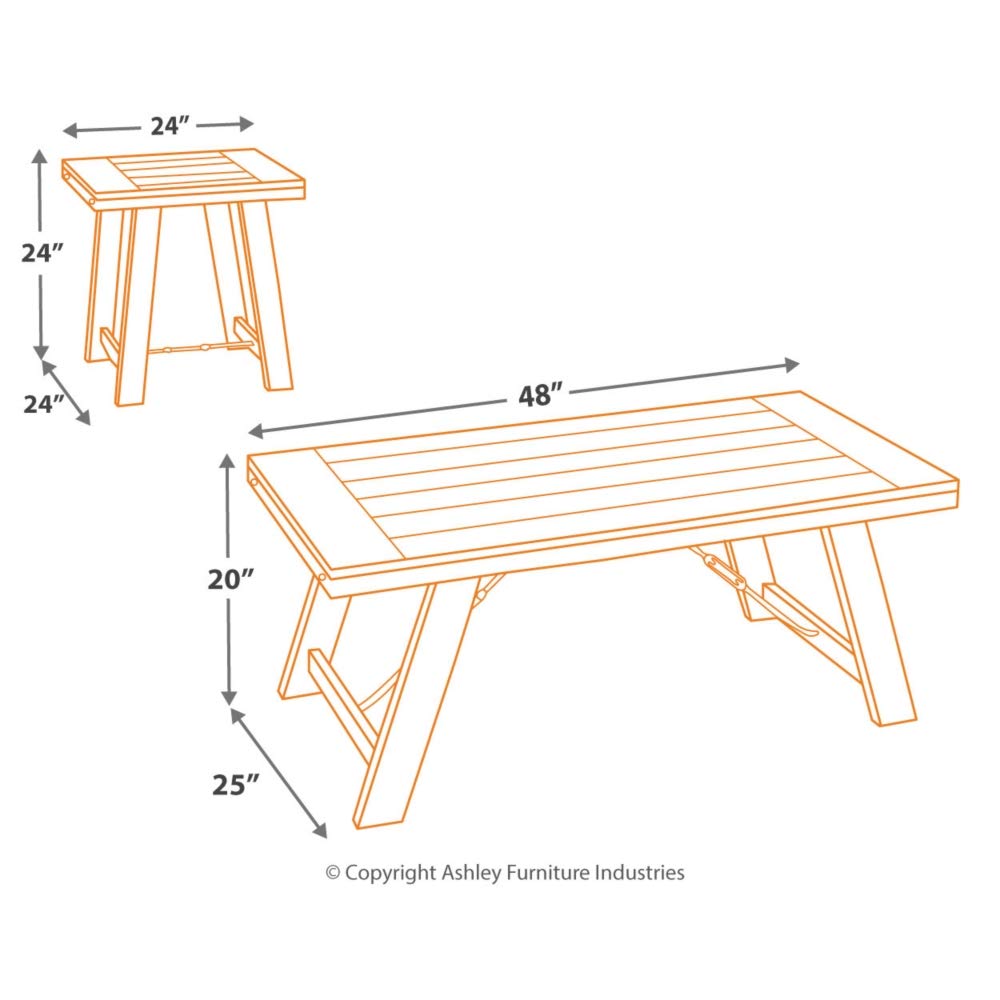 Signature Design by Ashley Noorbrook Farmhouse 3-Piece Table Set, Includes Coffee Table and 2 End Tables, Black Signature Design by Ashley