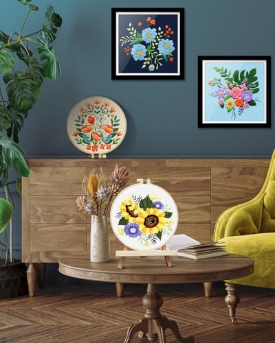 TINDTOP 4 Sets Embroidery Kit for Adults, Floral Embroidery Practice Kit for Beginners Include Embroidery Cloth Hoops Threads for Craft Lover Hand Stitch with Embroidery Skill Techniques TINDTOP