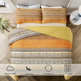 WONGS BEDDING Boho Queen Quilt Set, Yellow Orange Bohemian Queen Quilt Bedding Set, Lightweight Microfiber Bed Decor Bedspread for All Season 96"x90"(3 Pieces) WONGS BEDDING