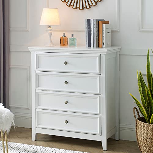 BOSHIRO White Dresser for Bedroom, 4 Chest of Drawers, Wooden Dressers Tall Nightstand with Drawer, Farmhouse Cabinet for Bedroom, Living Room,Hallway - WoodArtSupply