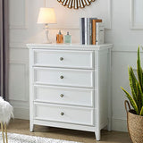 BOSHIRO White Dresser for Bedroom, 4 Chest of Drawers, Wooden Dressers Tall Nightstand with Drawer, Farmhouse Cabinet for Bedroom, Living Room,Hallway BOSHIRO