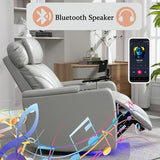 QKFF Zero Wall Power Recliner with Bluetooth Speaker & USB Ports - Home Theater Electric Recliner Chair with Cup Holder, Arm Storage, LED Lights, Phone Holder & Removable Tray Table
