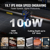 VEVOR 100W CO2 Laser Engraver, 24 x 35 in, 19.7 IPS Laser Cutter Machine with 2-Way Pass Air Assist, Compatible with LightBurn, CorelDRAW, AutoCAD, Windows, Mac OS, Linux, for Wood Acrylic Fabric More VEVOR