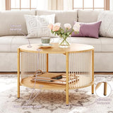 Brafab 4-Piece Living Room Table Set, 60" Boho TV Stand with Hand-Woven Ropes, Round Rattan Coffee Table & 2 Side Tables Brafab