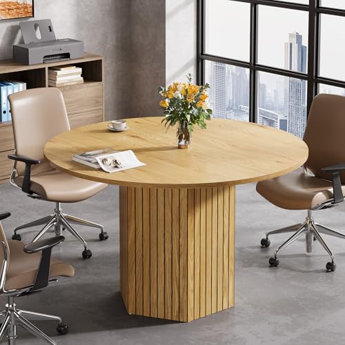 Tribesigns Round Conference Table, 47-Inch Wood Modern Meeting Table for 4-6 People for Conference Room, Meeting Room, Office, Business, Training, Seminar, Light Brown Tribesigns