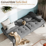 Shintenchi Futon Sofa Bed, Velvet Foldable Couch, Reclining Sleeper with Removable Armrests, Upholstered Loveseat Sofa Couch with Folding Cup Holders for Home, Office, Dark Gray Shintenchi