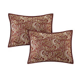 Madison Park Essentials Brystol 24 Piece Room in a Bag Faux Silk Comforter Jacquard Paisley Design Matching Curtains Down Alternative Hypoallergenic All Season Bedding-Set, King (104 in x 92 in), Red Madison Park