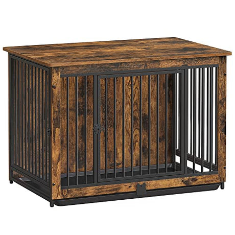 Feandrea Dog Crate Furniture, 38 Inches Dog Kennel for Dogs up to 70 lb, with Removable Tray, Heavy-Duty Dog Cage End Table, Double Doors Dog House, Rustic Brown UPFC013X01 Feandrea