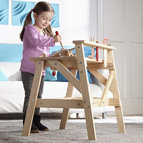 Melissa & Doug Solid Wood Project Workbench Play Building Set - STEAM Toy, Wooden Kids Work Bench, Toy Tool Bench Melissa & Doug