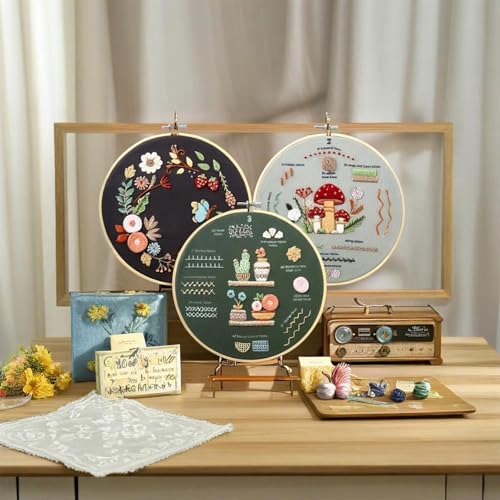 TIANLIN 4 Pack Embroidery Kit for Beginners,Adults DIY Starter Kit,Cross Stitching Kits with Flower Stamped Patterns,Hoop,Tools,Colorful Threads with Needles,Hand Craft Lover Gift