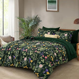Yiran Floral Full Size Comforter Set, 7 Piece Dark Green Comforter Bedding Set, Spring Bed in a Bag Botanical Flowers Pattern, Soft Lighrweight Complete Comforters with Sheets for Women Yiran