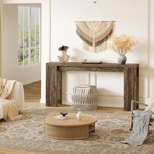 LITTLE TREE 70.9-Inch Long Entryway Table, Narrow Farmhouse Sofa Console Table for Living Room, Hallway, Walnut Brown LITTLE TREE