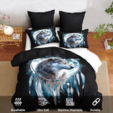 CCoutueChen Wolf Comforter Set King Size, Wolves Moon Bedding Set, Dream Catcher & Animal Pattern on Black Bedding, Western Boho Tribal Comforter Soft Microfiber Down Quilt 3 Pieces CCoutueChen