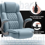 Large High Back Office Chair - Adjustable Lumbar Support Flip Up Arms Heavy Duty Quiet Wheels Metal Base Breathable Bonded Leather Ergonomic Executive Computer Desk Chair with Storage Bags, Blue HAMAOKA