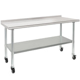 HARDURA Stainless Steel Table 24 x 60 Inches with Wheels Casters NSF Heavy Duty Commercial Prep Table with 2” Backsplash and Adjustable Undershelf for Restaurant Kitchen Home and Hotel HARDURA Restaurant Equipment